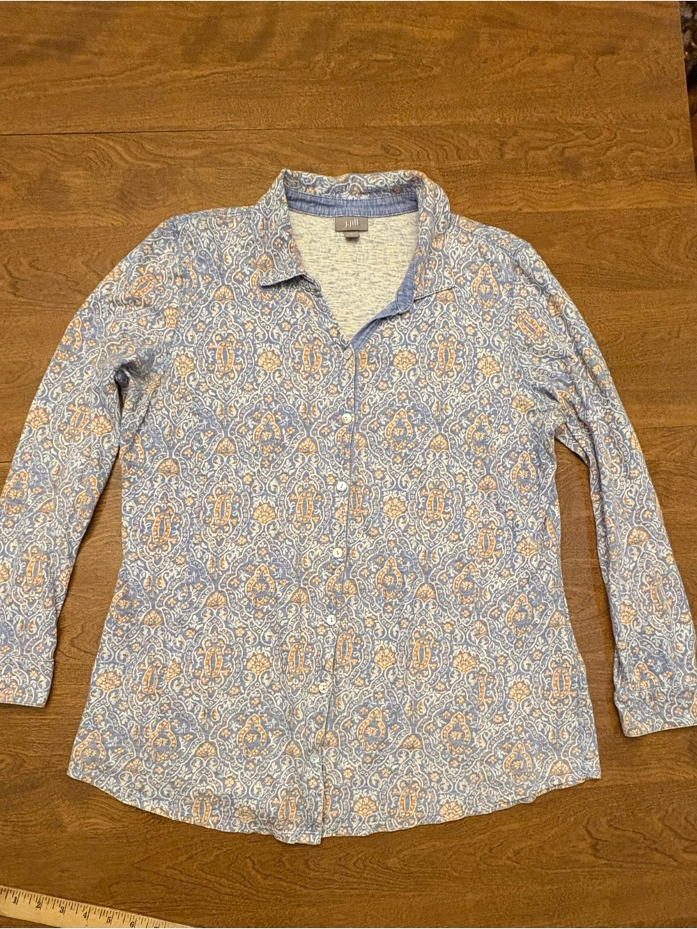 J. Jill Light Blue and Cream Paisley Button-Down Shirt